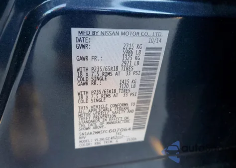 2015 Nissan Pathfinder S z USA, uszkodzony, nr VIN 5N1AR2MM5FC607064